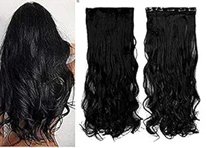 Ekan 24 Inch 5 Clip Natural Curly Hair Extension For Women Black 80 Gram, Pack Of 1