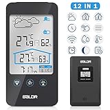 🌤Verwendung: The Wetterstation hat 12 Funktionen. Wetterprognose, Drahtlose Übertragung, Mondphrase,Temperaturverlauf,Thermoter,Hygrometer,etc.Gutes Verständnis für meteorologische Veränderungen.