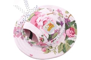 Leconpet Princess Pet Hat Dog Caps Hats with Neck Strap Adjustable Comfortable Ear Holes for Small Medium Dogs in Outdoor Sun Protection (Medium, Colour Flower)