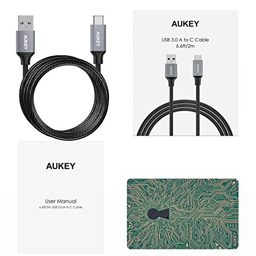 AUKEY USB C Kabel auf USB 3.0 A 2M Nylon Aluminiumgehäuse 56k ohm Type C Ladekabel Datenkabel für USB C Computer und Tablets wie Macbook Pro 2016 , Samsung Galaxy S8 , Google Chromebook , OnePlus 2 , Nexus 5X / 6P usw.( Grau ) - 8