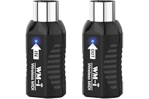 Kavolet Kabelloser MIDI-Adapter, wiederaufladbarer Audio-Sender/Empfänger, 2,4 GHz, extrem niedrige Latenz, integrierter, geräuschloser tragbarer MIDI-Anschluss für Blasinstrumente Gitarre Tastatur