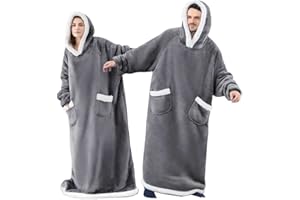 CASKIE One Piece Extra Long Hoodie Blanket for Women and Men 3XL, Oversized Fleece Wearable Sweatshirt for Adult, Super Warm Sherpa Hoodie, One Size XXXL