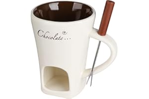 ELIPHONTOWNE Ceramic Chocolate Fondue Mug - Melting Butter Pot with Fork, Cheese Warmer Cup, Butter Fondue Heated (White, NO CANDLE) 0808