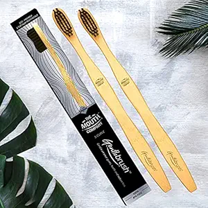 The Mouth Company Premium Organic Bamboo Toothbrush Gentlebrush | S-Curve (Medium Pressure) with Charcoal Activated Bristles | Pack of 2
