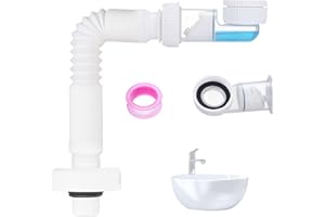 TAIPINTEE Tubo de Drenaje Flexible, Tubo de Drenaje Antiolor G1-1/4, Aislamiento de Sello de Silicona, Rotación de 360°, Desague Lavabo, Flexible y Retráctil, Adecuado para Fregaderos, Baños y Cocinas (Blanco)