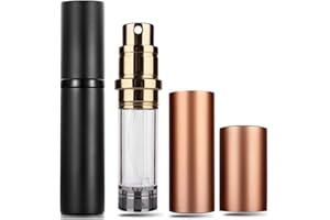 Perfume Atomiser Spray Bottle, Travelofo Mini Perfume Bottles,Travel Perfume Bottle Refillable Spray, 5ml Leaking Proof Perfume Dispenser Atomisers for Travel, Luxury Gift for Men Women (Black+Gold)