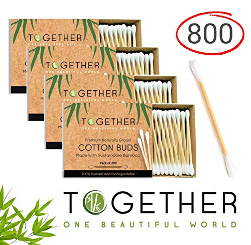 Bamboo Cotton Buds by Together | 800 in Total | Stable & Durable Cotton Swabs Made from Organic Bamboo | Versatile & Eco-Friendly | Durable & Compostable Ear Sticks | 7.5 cm