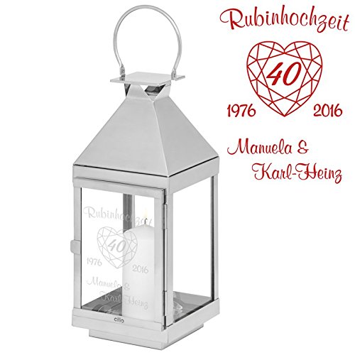 Geschenke 24: Laterne Rubinhochzeit - 36 cm - gravierte Laterne - originelle Idee zum 40. Hochzeitstag - Laterne mit Gravur