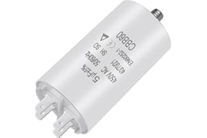 OFFCUP CBB60 5μF Water Pump Running Capacitor, 450V AC 4 Pins Motor Capacitor 50/60Hz Cylinder Bottom with Screw 75x40mm for Air Compressor, Cleaning Machine Motor Star