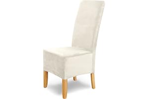 ‎SH SCHEFFLER-HOME LIVE HOMESTYLE SCHEFFLER-Home Stretch Stuhlhussen Samt Puma Velvet/Stuhlhusse Weiß-Ecru Velour Stuhlabdeckung/Schwingstuhl Stuhlhusse/Spann-Stuhlüberzug als Schonbezug/eleganter Chenille Stuhlüberzug