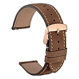 WOCCI 22mm Vintage Leder Uhrenarmband mit Rose Gold Schnalle, Schnellverschluss Ersatz Zubehör (Dunkelbraun)