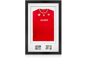 Alison Kingsgate 90×60CM Football Shirt Frame - Deep 3D Box Frame Sports Shirt Display with White Mount 58×40CM Shirt Window + Two 5×3.5” Photo Openings - DIY Kit with Perspex Front - Matte Black