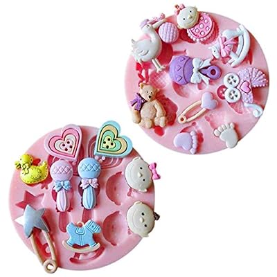 DeliaWinterfel 2x Moule En Silicone Coupe Bébé Motifs De Naissance Bouteille De Lait Poussette De Coupe De Cheval De Bois [version:x8.7] by DELIAWINTERFEL