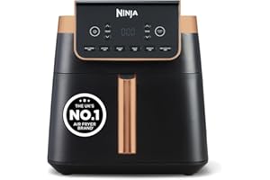 Ninja Air Fryer MAX PRO, 6.2L, Uses No Oil, Large Square Single Drawer, Roast, Bake, Air Fry, Family Size, Non-Stick, Dishwasher Safe Basket & Crisper Plate, Silicone Tongs, Black & Copper, AF180UKCP