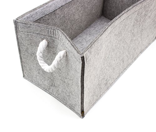 Hochwertige Aufbewahrungsbox von Luxflair® aus edlem Filz in graumeliert mit hochwertigen Seil-Griffen (+ weitere Farben). Länge 45cm, Breite 25cm, Höhe 23cm. Große maritime Ordnungsbox, Regalbox, Einkaufsbox, Filzkorb, Filztasche, Kaminholzbox, Zeitungskorb. Besonders pflegeleicht: waschbar bei 30° - 3