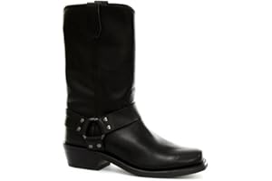 Grinders Renegade Hi Unisex Stivali di Pelle Nera da Cowboy Motociclisti Occidentali Stivali Alti