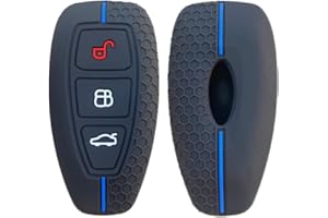 通用 Happyit Cover per Chiave Auto in Silicone Titolare Guscio per Ford 3 Pulsanti Accessori per Telecomando Senza Chiave (Nero+Blu)