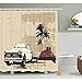 Produktbild KYCD Vintage Duschvorhang, alte Klassische amerikanische Auto mit hawaiischen Miami City wie Retro Hintergrund, Stoff Badezimmer eingerichtet mit Haken, Tan Coconut getrocknete Rose 72" x 80"