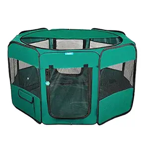 Deluxe Pet Dog Playpen Portable Soft Dog Exercise Pen Kennel with Carry Bag for Dogs, Cats, Kittens, and All Pets (Large, Green)