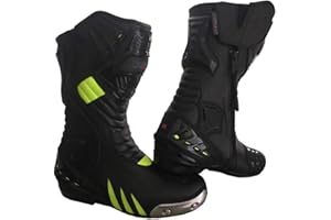 Speed MaxX HIVIZ & BLACK HIGH TECH MENS MOTORBIKE MOTORCYCLE MOTOCROSS CE RACING LEATHER LONG SHOES/BOOTS (7 UK)