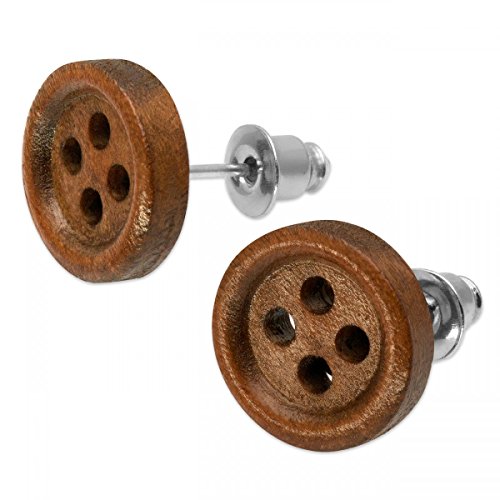 1 par Botón Soul-Cats® botón Pendientes madera joyas marrón color de madera natural: castaño claro
