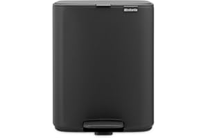 Brabantia Poubelle Bo 12L (Gris) – Poubelle cuisine à pédale à fermeture progressive – Système de tri des déchets facile à nettoyer avec seau amovible – Sacs-poubelle PerfectFit gratuits inclus