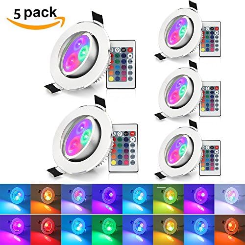 (Pack of 5)XJLED® 5W Led RGB Ceiling Light,Colour Changing Recessed Lighting,AC85-265V, Led Downlight Lamp with Remote Control for Bar KTV Hotel Market Lighting &amp; Decoration (5 Pcs)