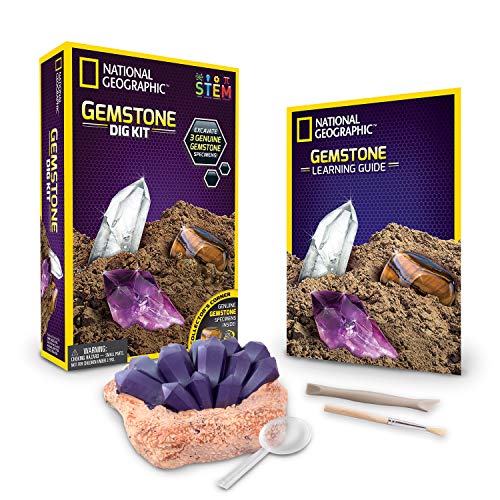 Bandai - National Geographic - Kit de fouille - 3 gemmes à extraire - Améthyste, il-de-tigre et Quartz -  Jeu scientifique et éducatif - STEM - JM00646