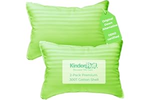 kinder Fluff Kids Pillows (2Pack) 13x18in - Small Pillow for Kids Age 2+, 100% Cotton Sateen Stripes Shell 300T, Down Alternative Fill, Machine Washable - Children & Travel Cushion - Green- S