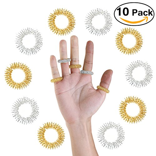 Massage Ring,Pixnor 10 Stücke Akupressur Ringe Chinesische Medizin Finger Massage Ring(5 Silber + 5 Golden)