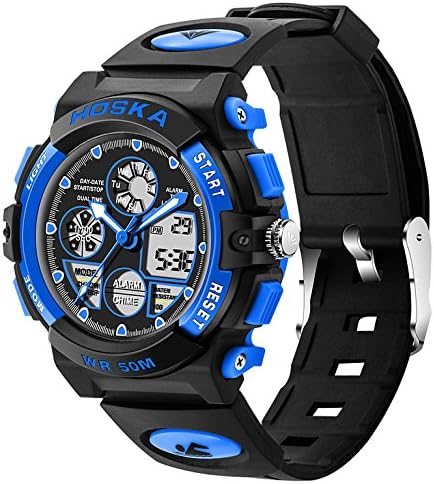 Longqi Sport Wristwatch Multifunctional Chronograph Men Pointer Digital Watch (Black and Blue)