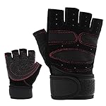 Trainingshandschuhe, Vsllcau Fitness Handschuhe Sporthandschuhe mit Handgelenkstütze für Radsport, Krafttraining wie Hanteln, Klimmzüge, Gewichtheben usw. Schwarz-Rot (Größe L)