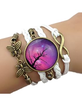 Infinity Armband weißes Medaillon Lebensbaum unendlich Karma Schmetterling