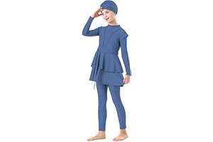 WWRICOTTA Muslim Swimsuit Girls 3 Piece Full Cover Hijab Burkini Arabic Swimwear Sunsuit Beachwear Top Pants Cap Costume Swim Bottom Girls