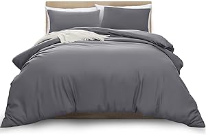 MOONLIGHT20015 Double Duvet Cover Grey Solid Soft Double Bedding Duvet Cover Set with 2 Matching Pillowcases