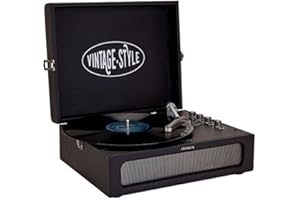 Aiwa VPX-1971/BK Tocadiscos Vintage en maletín de Cuero Sintético con Bluetooth de 2 vías, Reproductor de MP3 y Grabadora USB Color Negro