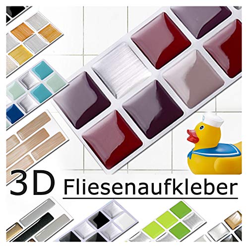 Grandora 7 Adhesivos 25,3 x 3,7 cm Rojo Beige Plateado Etiqueta Adhesiva Design 2 I 3D Diversidad lámina para Azulejos y baldosas Cocina de baño Pegatina de Pared decoración de Azulejos W5288