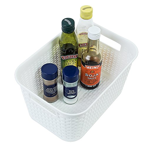 Tatkraft Petit Stilvolle Stapelbare Badezimmerkorb Aufbewahrungskorb mit Deckel Rattan-Optik 6L - 6