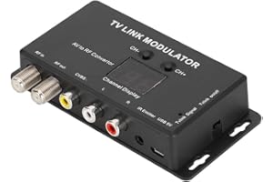 ASHATA UHF modulator, TM70 UHF TV LINK Modulator Konwerter AV na HF Przedłużacz podczerwieni z wyświetlaczem kanałów, obsługuje PAL/NTSC z kablem USB do ładowania laptopa