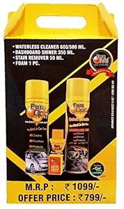 Euro Gold Super Car Care Kit -F-S (Pack of 4, Includes, Dashboard Shiner, Water-Less Dry-wash Cleaner, Stain Remover & Soft Sponge)