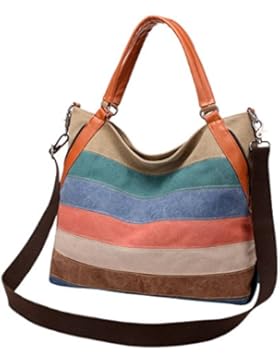 Panegy Damen Frauen Casual Tasche Mode Multi-Color Striped Canvas Schultertasche Fashion Ethnischen Stil Handtasche...