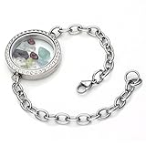 PiercingJ Womens Silver 316L Stainless Steel Crystal Gem Round Locket Pendant Fl
