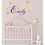 NEU Wandaufkleber Kinderzimmer Junge/Mädchen mit Ihrem Wunschnamen + Schmetterlinge & Sterne (Größen.- und Farbauswahl)