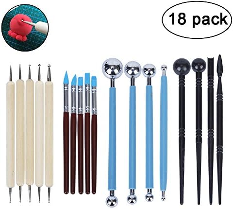18Pcs Polymer Clay Tools Sculpting Kit, Clay Modeling Tools Carving Tool Set, 9pcs Ball Stylus Dotting Tools + 5pcs Color Shapers + 4pcs Plastic Pottery Tools for Modelling Sculpting Shaping Cleaning &amp; Food Decoration &amp; Nail Art