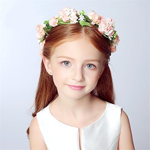 GCRAW® Wedding Bridal Hair Flower Crowns Handmade Flower Wreath Woman Girls Flower Garland Bracelet Headbands Hair Accessories Pink