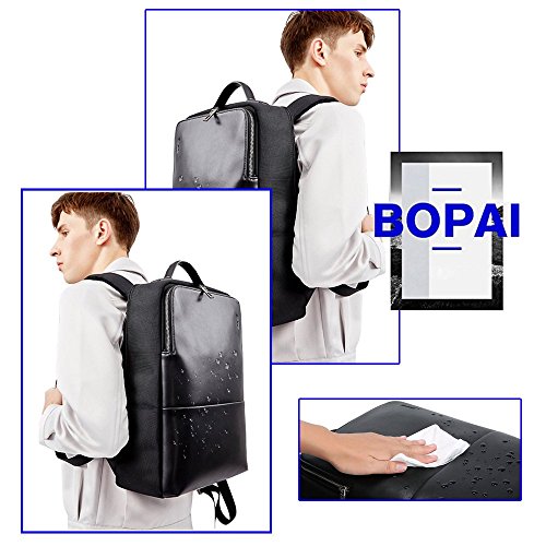 BOPAI Leder Rucksack für Herren 15.6 Zoll Laptop Rucksack Schulrucksack Jungen Wasserdicht Rucksack Schwarz - 7