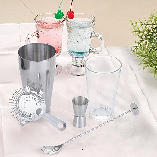 Cocktail Shaker Set 4-teilig Edelstahl Bar Werkzeug-Set mit Shaker und Glas, zwei Bar Jiggers, Hawthorne Sieb, Twisted Bar Löffel Cocktail Mixologist Set - 8