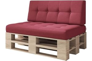 sunnypillow 2 Coussins pour Palettes Euro Canapé (Siège 120 x 80 x 15cm + Appui 120 x 40 x 20/10cm) Intérieur/Extérieur plusieures Tailles et Couleurs à Choisir Assise Dossier Rouge