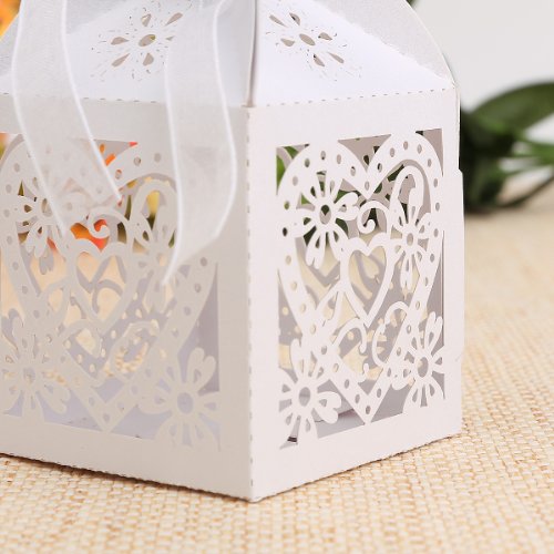 *Versand aus Deutschland* 25 x ivory weiß Hochzeit Gastgeschenk Bonboniere Kartonage Schachtel Geschenkbox - 4