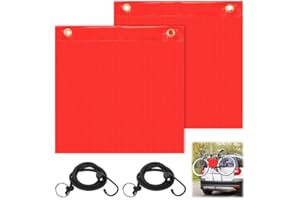 AOROPS Rote Warnflagge 30x30cm, 2 Stück Rote Fahne überlänge, Warnflaggen mit Gummiseil Kupferschnallen Flagge für Auto Wohnwagen Anhänger Fahrradträger
